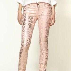 Jeans 7For All Mankind Pink Gold Leopard Print Jeans Low Rise 24 Waist SkinnyLeg